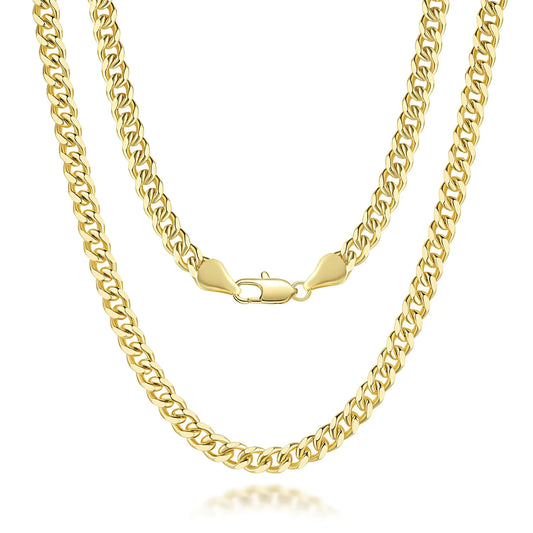 14K Gold Necklace for Women 14K Gold Chain Necklace Woman Mens Necklace Chian Gold Cuban Link Chain for Women & Men Non Tarnish Gold Necklace Gold Jewellery 5MM 16 18 20 22 24 26 30 (Length 24 Inches)