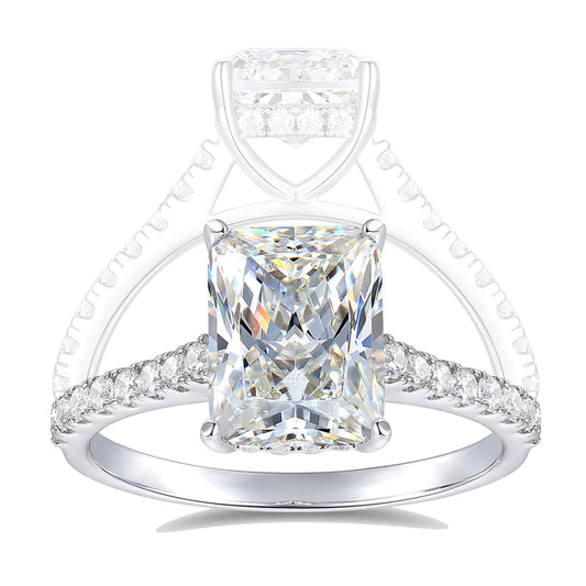 HAFEEZ CENTER 14K Solid White Gold 3ct Radiant Cut Moissanite Engagement Rings for Women Radiant Moissanite Ring (8.5)