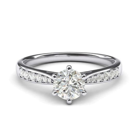 14k white gold 1.0 CT Classic 6-Prong Genuine Moissanite Engagement Ring Graduated Side Stones Promise Bridal Ring (8.5)