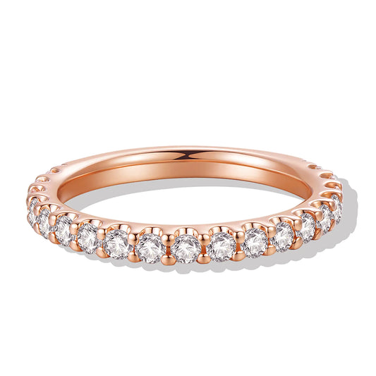 HAFEEZ CENTER 14K Gold Moissanite Wedding Band for Women 14K Solid Gold Rings for Women 2.5mm Eternity Moissanite Wedding Band (Rose-Gold 7)