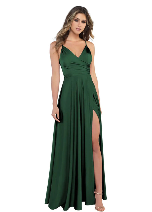 Emerald Green Satin Bridesmaid Dress for Wedding Spaghetti Strap Corset Prom Formal Dress Size 6
