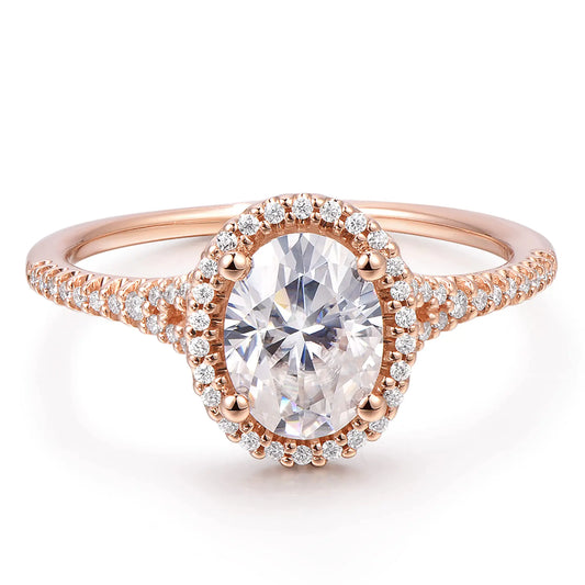 HAFEEZ CENTER 14k Solid Gold 1.5 Carat Oval Cut D Colour Hola Moissanite Engagement Rings for Women (Rose-Gold 9.5)