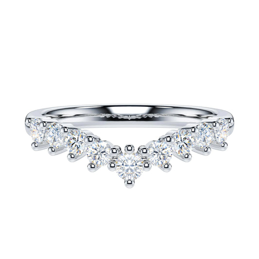 THELANDA Genuine Moissanite Sterling Silver Slight V Shape 3-Prong Set Eternity Matching Ring Wedding Band (5.5)
