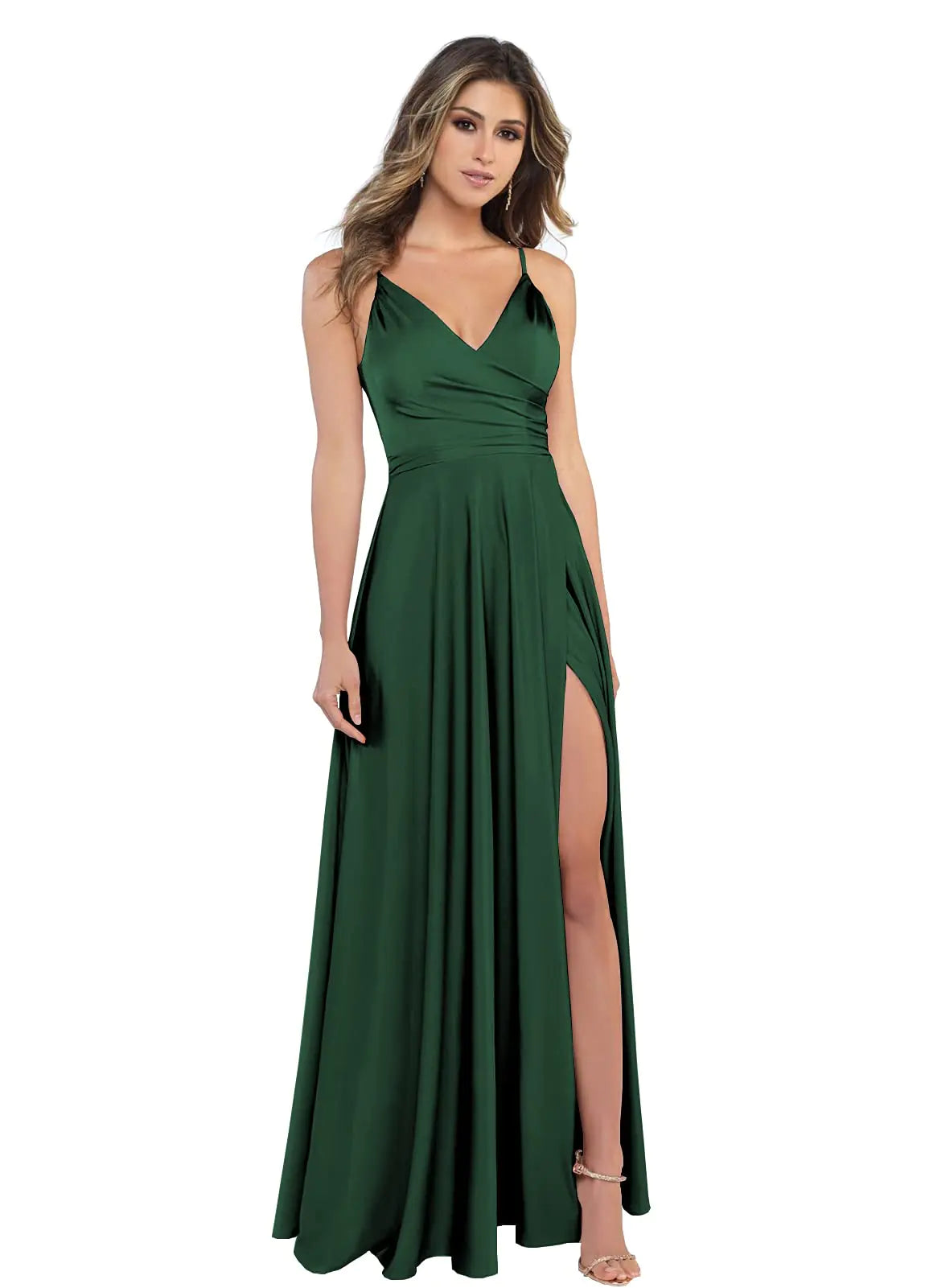 Emerald Green Satin Bridesmaid Dress for Wedding Spaghetti Strap Corset Prom Formal Dress Size 6