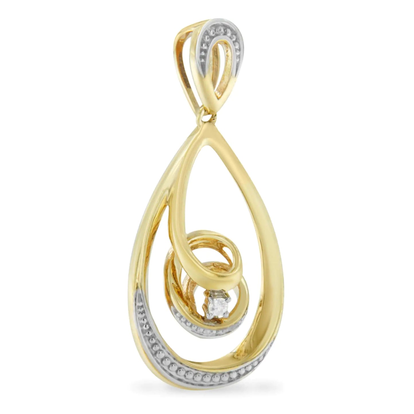 10K Gold Brilliant-Cut Diamond-Accented Open Teardrop Twisted Curl 18" Pendant Necklace (J-K Colour, I2-I3 Clarity) - Choice of Gold Colours (10K Yellow Gold)
