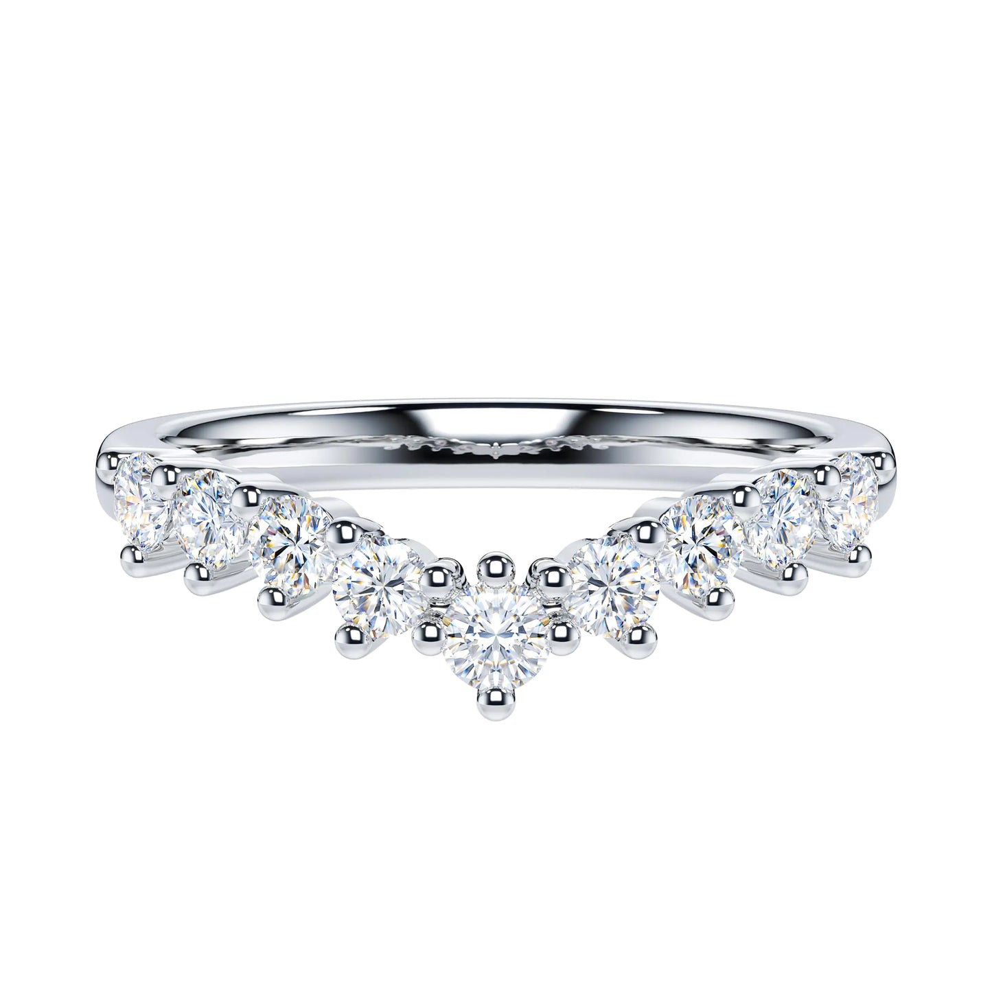 THELANDA Genuine Moissanite Sterling Silver Slight V Shape 3-Prong Set Eternity Matching Ring Wedding Band (5.5)