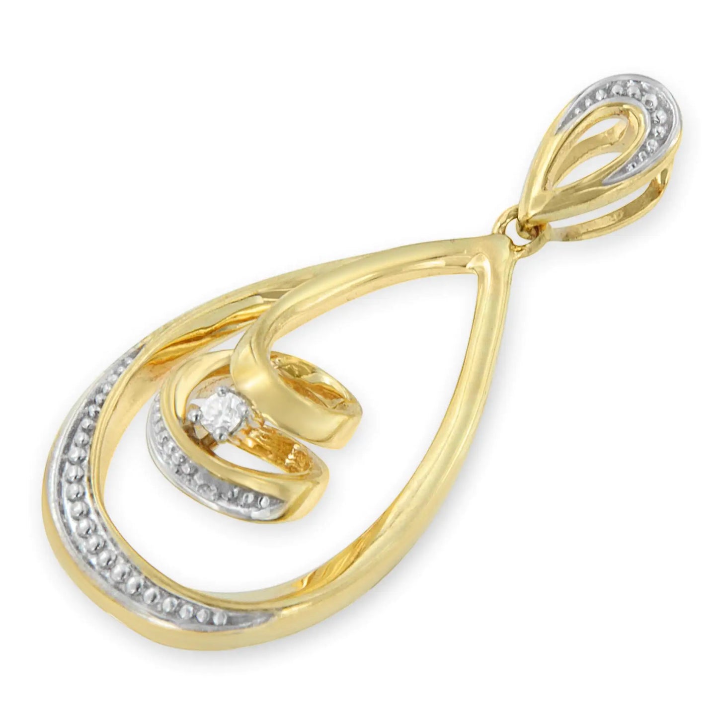 10K Gold Brilliant-Cut Diamond-Accented Open Teardrop Twisted Curl 18" Pendant Necklace (J-K Colour, I2-I3 Clarity) - Choice of Gold Colours (10K Yellow Gold)