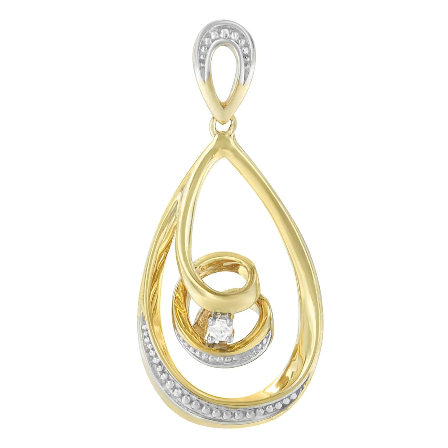 10K Gold Brilliant-Cut Diamond-Accented Open Teardrop Twisted Curl 18" Pendant Necklace (J-K Colour, I2-I3 Clarity) - Choice of Gold Colours (10K Yellow Gold)