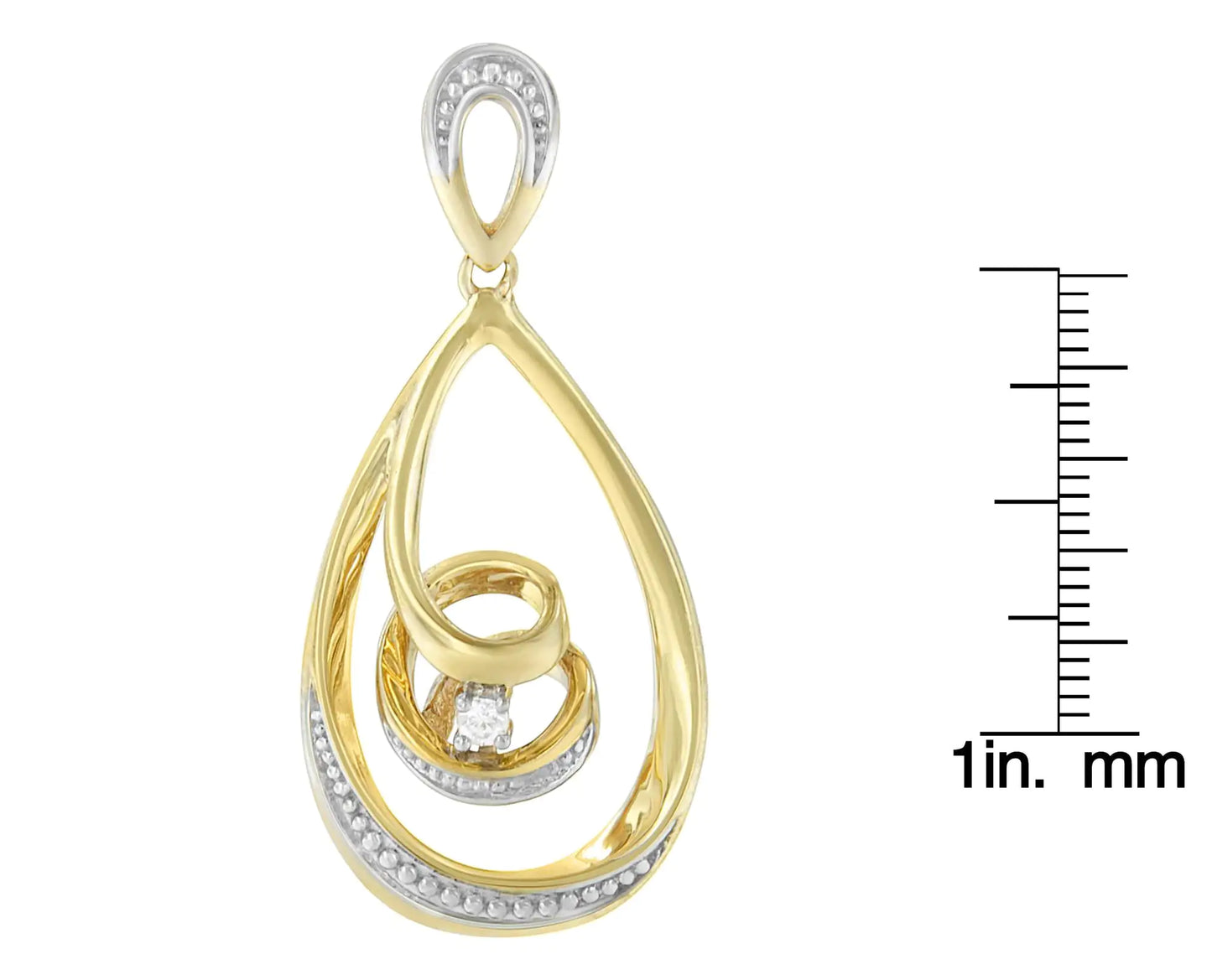 10K Gold Brilliant-Cut Diamond-Accented Open Teardrop Twisted Curl 18" Pendant Necklace (J-K Colour, I2-I3 Clarity) - Choice of Gold Colours (10K Yellow Gold)